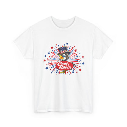 Patriotic Cock Robin Tee — American Flag Firework Graphic T-Shirt