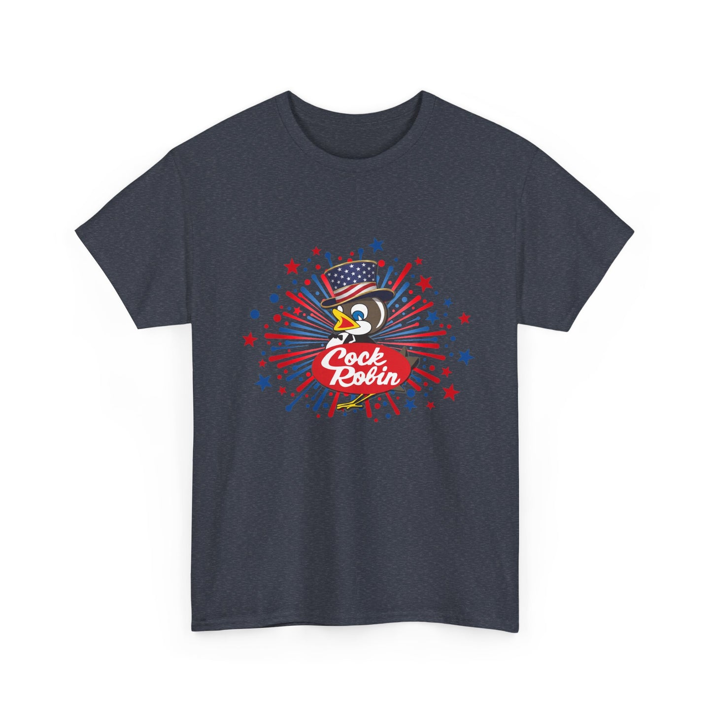 Patriotic Cock Robin Tee — American Flag Firework Graphic T-Shirt