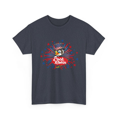 Patriotic Cock Robin Tee — American Flag Firework Graphic T-Shirt