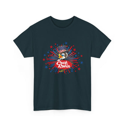 Patriotic Cock Robin Tee — American Flag Firework Graphic T-Shirt