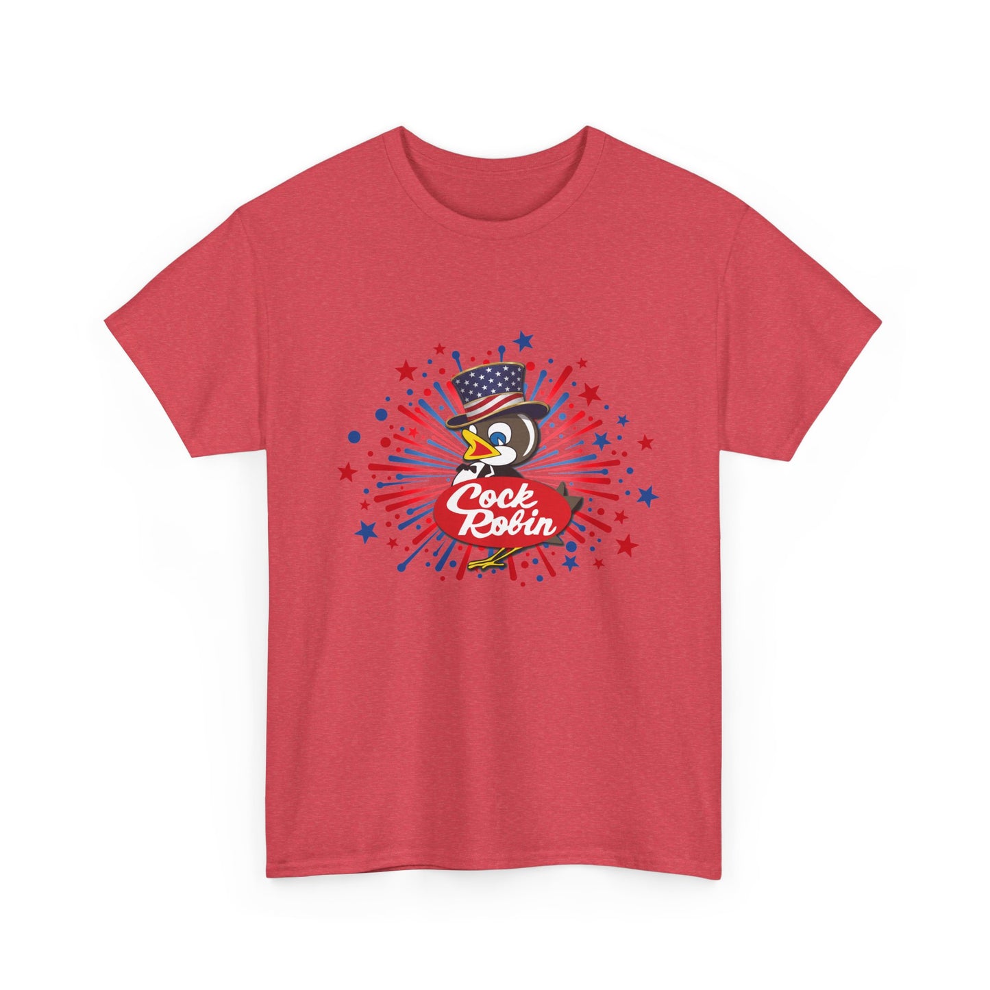 Patriotic Cock Robin Tee — American Flag Firework Graphic T-Shirt