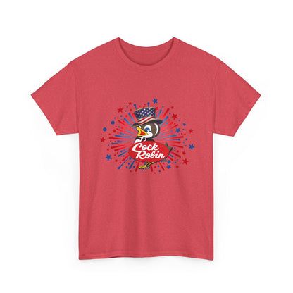 Patriotic Cock Robin Tee — American Flag Firework Graphic T-Shirt