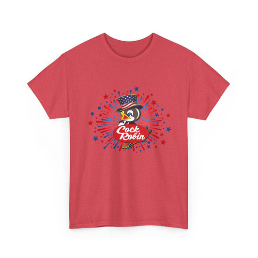 Patriotic Cock Robin Tee — American Flag Firework Graphic T-Shirt