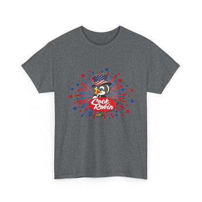 Patriotic Cock Robin Tee — American Flag Firework Graphic T-Shirt