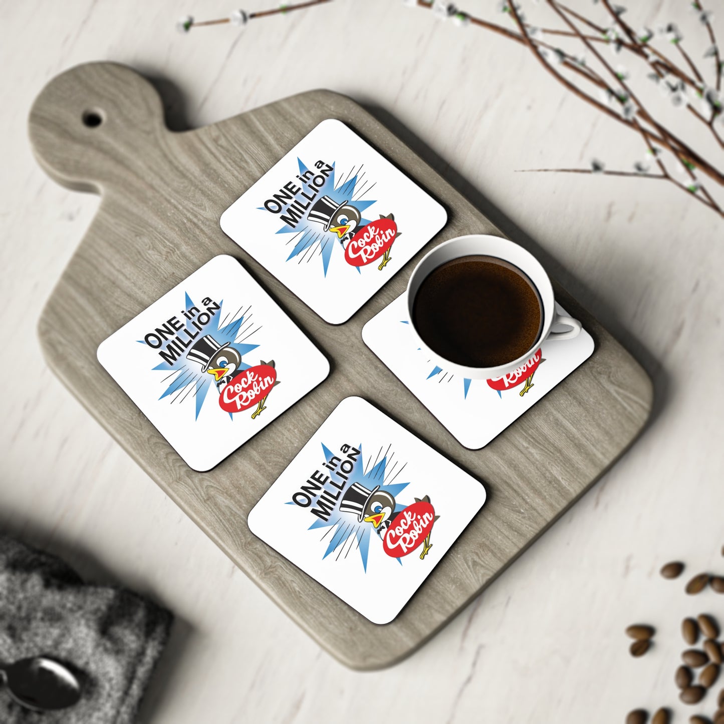 Cock Robin ONE in a MILLION Coaster Set – Retro Graphic Drink Coasters