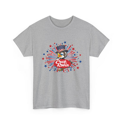 Patriotic Cock Robin Tee — American Flag Firework Graphic T-Shirt