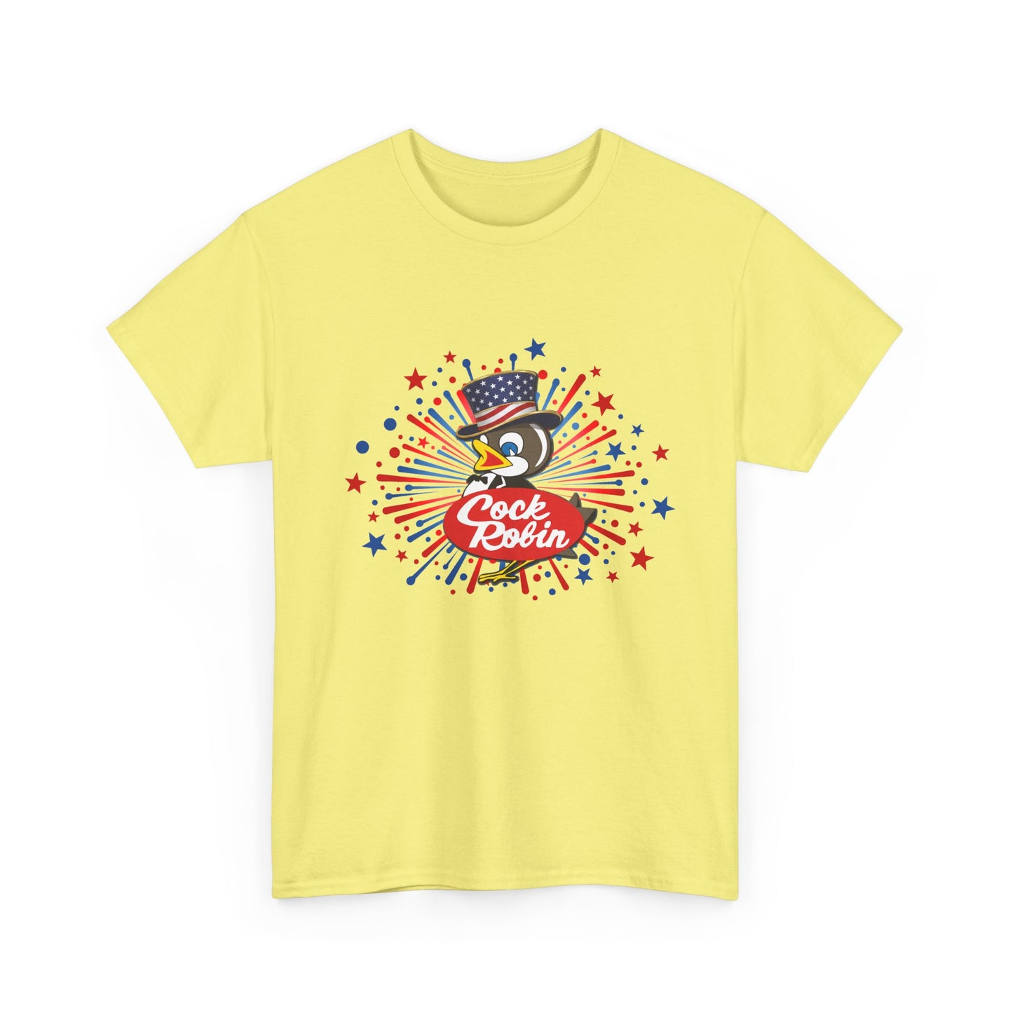 Patriotic Cock Robin Tee — American Flag Firework Graphic T-Shirt