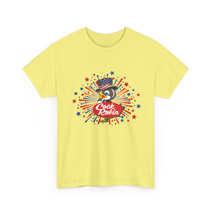 Patriotic Cock Robin Tee — American Flag Firework Graphic T-Shirt